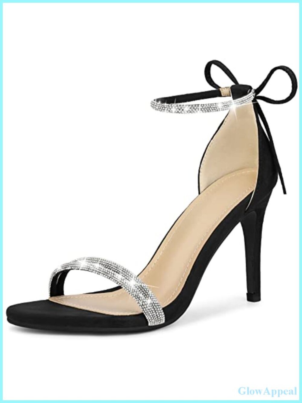 Rhinestone Ankle Tie Stiletto Heels Faux Suede Round Toe Wedding Sandals